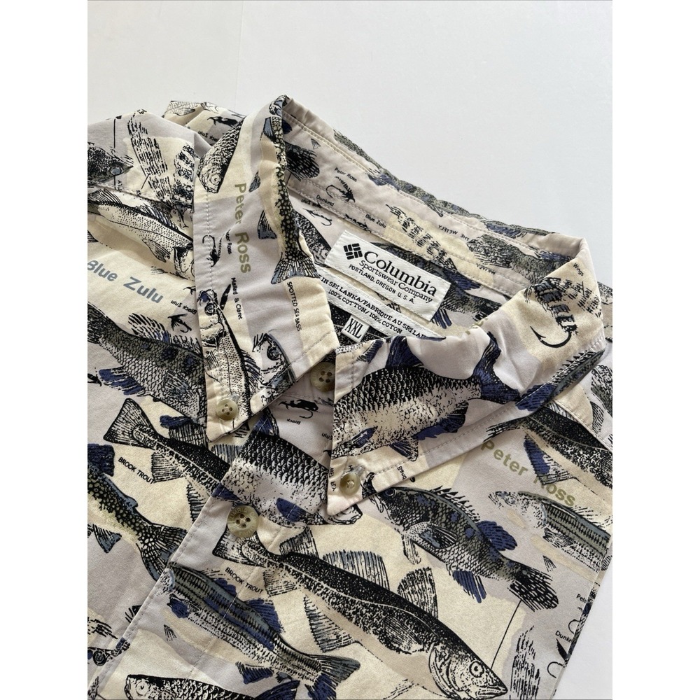 Columbia Shirt Mens XXL Button Fish AOP Peter Ross Blue Zulu Dunkeld EUC